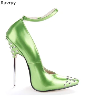 Hot Green Sieviete augstpapēžu Norādīja Toe kniedes dekoru Sexy Sūkņi tievu papēdi sieviešu kurpes duncis Modeli, Liecina kluba puse, deju kurpes
