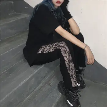 HOUZHOU Hip Hop Bikses Sieviešu Mode Rudens Ziema Ir 2021. Gothic Salaist Drukāt Bikses Sievietēm Streetwear Gadījuma Taisnu Kāju Bikses