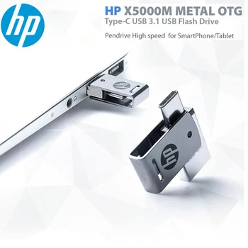 HP USB Flash Disks 128GB Tipa C USB3.1 Metāla Pendrive 256 GB 64GB lielu Ātrumu X5000M U Diska Viedtālrunis/Tablet/PC 16GB 32GB