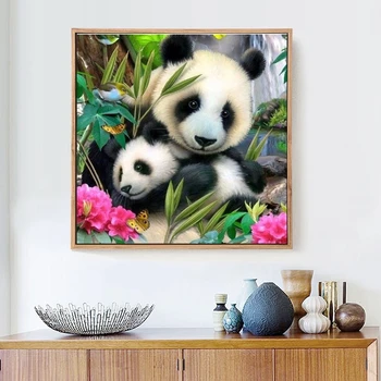 HUACAN Dimanta Izšuvumi Dzīvnieku 5D DIY Dimanta Krāsošana Pilnu Kvadrātveida Panda Dimanta Mozaīkas Attēlu Rhinestones Bērnu Dāvanu