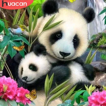 HUACAN Dimanta Izšuvumi Dzīvnieku 5D DIY Dimanta Krāsošana Pilnu Kvadrātveida Panda Dimanta Mozaīkas Attēlu Rhinestones Bērnu Dāvanu