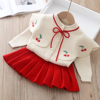 HYLKIDHUOSE Baby Meiteņu Apģērbu Komplekti 2020 Rudens Ziemas Sieviešu, Bērnu Apģērbu Ziedi, Trikotāžas Mēteļi Svārki Bērnu Ikdienas Apģērbs