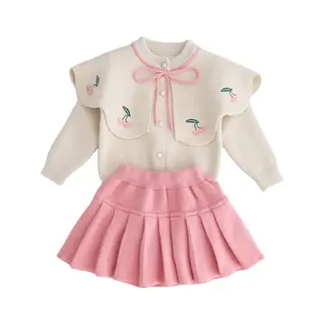 HYLKIDHUOSE Baby Meiteņu Apģērbu Komplekti 2020 Rudens Ziemas Sieviešu, Bērnu Apģērbu Ziedi, Trikotāžas Mēteļi Svārki Bērnu Ikdienas Apģērbs