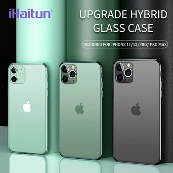 IHaitun Luksusa Stikla Gadījumā, iPhone 11 12 Pro Max Gadījumos, Ultra Plānas Caurspīdīga Stikla Vāks iPhone 12 Mini Mīkstas Malas