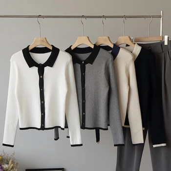 Ikdienas Izšūšanas Atloks garām piedurknēm Sieviešu Džemperis vienkrāsainu Vienu-krūšu Modes Jaka, Rudens Ziemas 2020
