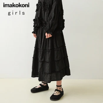 Imakokoni oriģinālu melnu polka dot svārki sieviešu rudens augsta vidukļa vidēja garuma thin-line svārki
