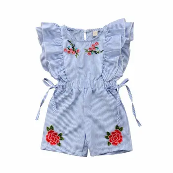 Imcute 2020 Jaunu Cute Toddler Bērniem, Baby Meitene Ziedu Svītrainām Savirmot Romper Ziedu Vasaras Zilā Jumpsuit Apģērbs Apģērbs
