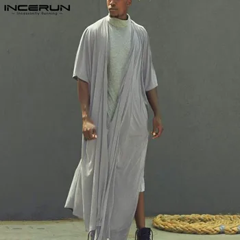 INCERUN Vīriešu Atpūtas tīrtoņa Krāsas Jaciņa Uzrakt Pusi Piedurknēm Atvērto Valdziņu Outwear Cilvēks Modes Ilgi Stila Apģērbu Streetwear 5XL7