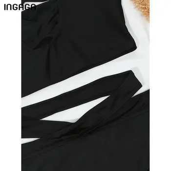 INGAGA Melns Bikini ar Augstu Vidukli, Peldmēteļi, Push Up Peldkostīmi Sieviešu Krusta Apsēju Biquini Peldvietu Tērpi Ir 2021. Izgriezt Beachwear