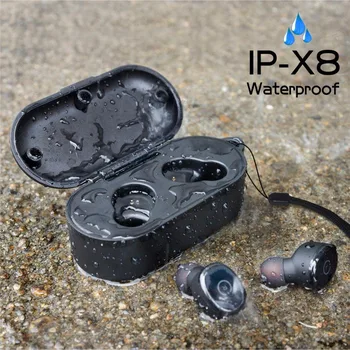 IPX8 Ūdensizturīgs TWS Auss Bluetooth Bezvadu austiņas Ar Mic Auto un bezvadu austiņas Lādēšanas Lodziņā Earbuds