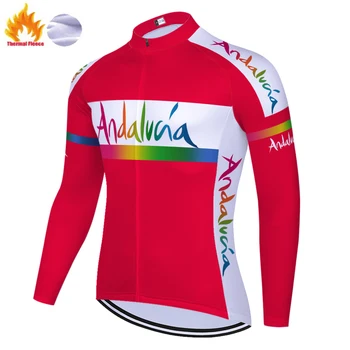 Ir 2021. andalūzija velosipēdu jersey vīriešu Ziemas Siltuma Vilnas Velosipēdu Apģērbs, Velosipēdu garām piedurknēm vīriešiem riteņbraukšana jersey