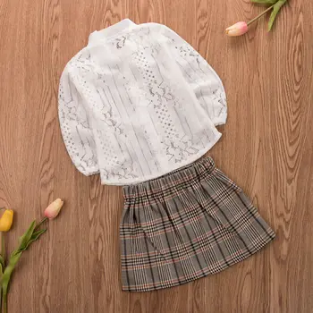 Ir 2021. Bērnu Pavasara, Rudens Apģērbu 2gab Boutique Toddler Bērniem Meitene Apģērbs ar garām Piedurknēm ar Mežģīņu Krekls Topi Pledi Svārki Apģērbi 1-6Y