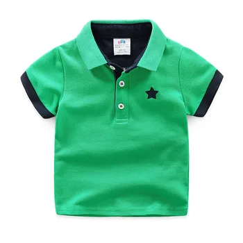 Ir 2021. Gadījuma 2-10 Gadiem, Bērnu Dzimšanas Dienu Kokvilnas Apģērbs Ar Īsām Piedurknēm Savukārt Apkakle White Blue Star Print Bērniem Zēni Tee Krekls