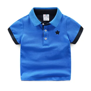 Ir 2021. Gadījuma 2-10 Gadiem, Bērnu Dzimšanas Dienu Kokvilnas Apģērbs Ar Īsām Piedurknēm Savukārt Apkakle White Blue Star Print Bērniem Zēni Tee Krekls