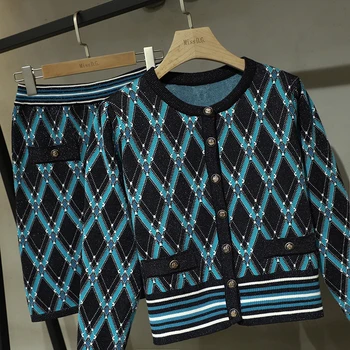 Ir 2021. Jaunā Pavasara Korejas Modes Vintage Trikotāžas 2 Gabals, Kas Sieviešu Apģērbs, Džemperis Jaka + Bodycon Svārki Uzvalki Atbilstošo Kopas