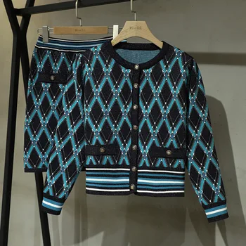 Ir 2021. Jaunā Pavasara Korejas Modes Vintage Trikotāžas 2 Gabals, Kas Sieviešu Apģērbs, Džemperis Jaka + Bodycon Svārki Uzvalki Atbilstošo Kopas