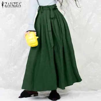 Ir 2021. Sieviešu Vintage Cietā Svārki ZANZEA Modes Ilgi Maxi Svārki, Elegantas Plisētās Mujer Faldas Sieviešu Augsta Vidukļa Siksnas Apakšas