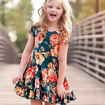 Ir 2021. Vasaras Bērnu, Meiteņu Kleitas Kroku Vasaras Modes Ziedu Drukāt Kleita Meitenēm Kroku Ruched Ruffles Princese Kleitas Bērnu Apģērbt