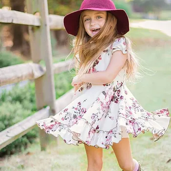 Ir 2021. Vasaras Bērnu, Meiteņu Kleitas Kroku Vasaras Modes Ziedu Drukāt Kleita Meitenēm Kroku Ruched Ruffles Princese Kleitas Bērnu Apģērbt