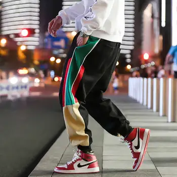 Ir 2021. Vīriešu Velveta Raibs Kravas Harēma Bikses Joggers Harajuku Treniņbikses Modes Hip Hop Streetwear Bikses Japānas Stila Bikses