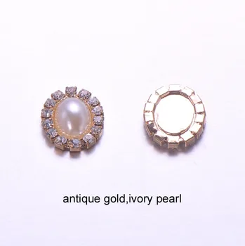 (J0007) 17mmX22mm rhinestone poga,ovāls pogu,ar plakanu aizmuguri,dzidri balts vai perlamutra pērles,sudraba vai zelta, vai antīkā zelta plating