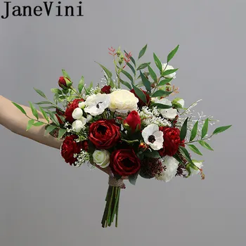 JaneVini Red Imperators Ziedu Bordo Peonija Rozes, Kāzu Pušķi Fleur Mariage Vintage Līgava Mākslīgie Ziedi Līgavas Pušķi