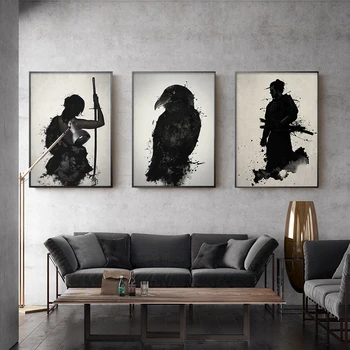 Japāņu Plakātu Bruņu Samurai Raven Sienas Mākslas Audekls Gleznošanai Vintage Izdrukas Sienas Attēlu, Dzīvojamā Istaba, Spēļu Istaba Dekori