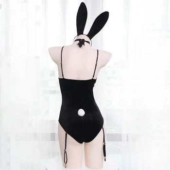 Japāņu Sexy Bunny Girl Sleepwear Uzvalks Sieviešu Sievietēm Cosplay Kostīmu Trušu Jumpsuit Tumšā Apakšveļa Nightdress Melns & Balts