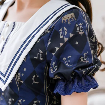 Japāņu Stila Meitene Lolita Kleita Zilā jūrnieks apkakles Kawaii Meitenes Karuselis Iespiesti Princese Istabene Kostīms, kleita jebkāda izmēra