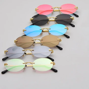 JASPEER Mazas Ovālas formas Saulesbrilles Vīriešiem UV400 Retro bez apmales Apaļā Saules Brilles Vintage Sieviete Ir 2021. Krāsains Spogulis Toņos Brilles