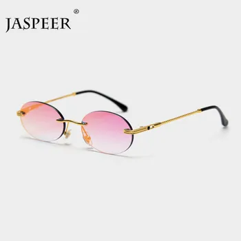 JASPEER Mazas Ovālas formas Saulesbrilles Vīriešiem UV400 Retro bez apmales Apaļā Saules Brilles Vintage Sieviete Ir 2021. Krāsains Spogulis Toņos Brilles
