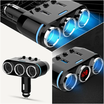 Jauna 12V Automašīnas piepīpētāja Ligzdas Sadalītājs Plug LED USB Lādētāja Adapteri 3.1 100W Noteikšanas Tālrunis MP3 DVR Piederumi