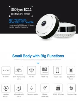 Jauna 360 Grādu Home Security, IP Kameras 960P Smart Panorāmas KĪN P2P Bezvadu Platleņķa Objektīvs CCTV Wifi Kameru Bērnu TF Kartes Monitors