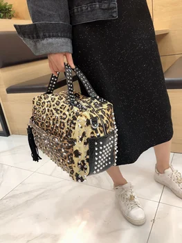 Jauna tendence, somas personība modes retro leopard rhinestone somā kniežu pleca soma dāmas ikdienas somas Messenger bag