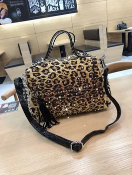 Jauna tendence, somas personība modes retro leopard rhinestone somā kniežu pleca soma dāmas ikdienas somas Messenger bag