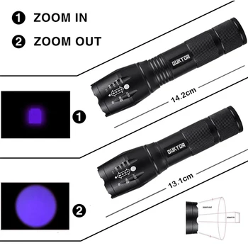 Jauna UV Led Lukturīti 365nm Ultra Violetās Uv Lukturīti Neredzams Zoomable Lāpu Pet Traipu Medību Marķieri Pārbaudītājs