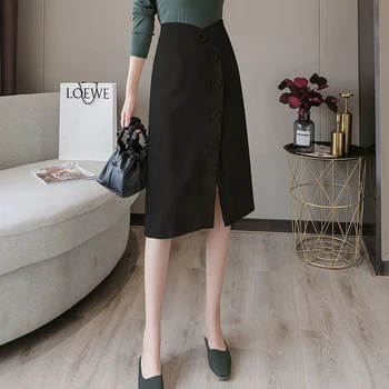 Jaunas Ielidošanas 2019 Rudens Korejas Modes Sieviešu Augsto Vidukli, Viena krūšu Asimetriju Ilgi Svārki Eleganti Slim OLA Svārki S290