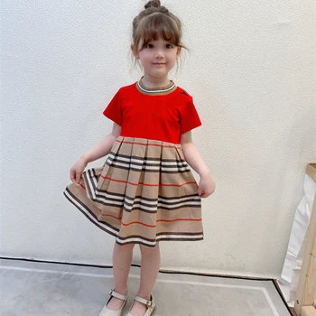 Jaunas ielidošanas 2021. gada Vasaras modes bērni meiteņu drēbes kleitu zīmols Svītrainām stila kokvilnas Ruched Raibs bērnu meitene princese kleita
