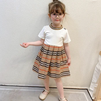 Jaunas ielidošanas 2021. gada Vasaras modes bērni meiteņu drēbes kleitu zīmols Svītrainām stila kokvilnas Ruched Raibs bērnu meitene princese kleita