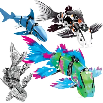JAUNAS Tehnikas sērija 4 Gab DIY Tehnikas Jūras Dzīvnieku Koi Zivju Modeli, Celtniecības Bloki, Garāžas Bērnu Izglītības Ķieģeļi, Rotaļlietas, Dāvanu