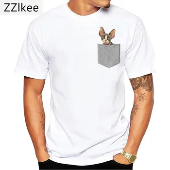 Jaunas Vasaras Modes Vīriešu T-Krekls Ar Sfinksu Kabatā Print T-Krekls Zēns Ikdienas Topi Funny Kaķis Dizaina Tees Hipster Cilvēks Ar Īsām Piedurknēm