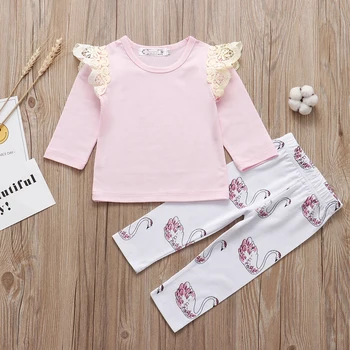 Jaundzimušais Meitene Drēbes, Uzstādīt 2020. Gada Pavasarī Rozā T-Krekls+ Mazais Gulbis Zīdaiņu Bikses Meiteņu Apģērbs Apģērbu Komplekti
