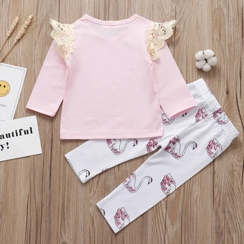 Jaundzimušais Meitene Drēbes, Uzstādīt 2020. Gada Pavasarī Rozā T-Krekls+ Mazais Gulbis Zīdaiņu Bikses Meiteņu Apģērbs Apģērbu Komplekti