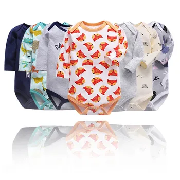 Jaundzimušo Bodysuit 3pcs/daudz Bērnu, Bērni Bebes Drēbes ar garām Piedurknēm Kokvilnas Drukāšanas Zīdaiņu Apģērbs 0-24 Mēneši