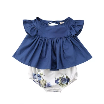 Jaundzimušā bērna Baby Girl Dress Ziedu Top + Biksītes Gruntis Drēbes 0-24M