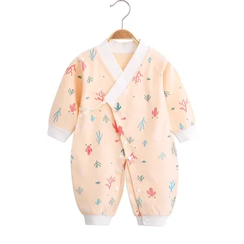 Jaundzimušā Bērna Puika Meitenes Cieto Karikatūra Izdrukāt Dzijas Drēbes Kimono Romper Jumpsuit Sleepwear Tīras Kokvilnas Vasaras Apģērbu Roupa