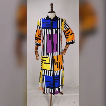 Jauno Modes Kreklu Apkakles Āfrikas Šifona Zaudēt Ilgi Dashiki Traditinal Puse Kleita Sievietēm (CPXF05#)