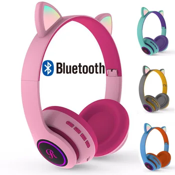 Jauno produktu laišanu kaķa auss bluetooth bezvadu austiņas ar mikrofonu, LED apgaismojums, spēļu austiņas cute stilu austiņas bērniem