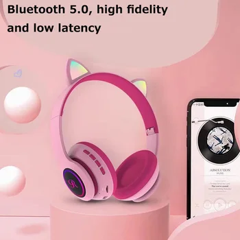 Jauno produktu laišanu kaķa auss bluetooth bezvadu austiņas ar mikrofonu, LED apgaismojums, spēļu austiņas cute stilu austiņas bērniem