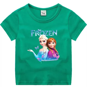 Jauns Bērnu Īsām Piedurknēm, Zēns, Meitene Kokvilnas Apaļu Kakla Elpojošs T-Krekls Anna Elsa Princese Zīdaiņu Apģērbu